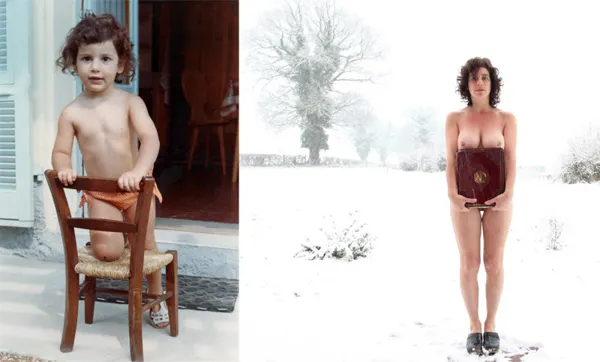 ET SI ON SE METTAIT A NU...
Je n'aime pas voir tes seins mis en scène comme ça. Je n'aime pas que l'album les porte. Je n'aime pas la mise en scène de cette photo, la nudité dans la neige. Ce qui me surprend c'est que du coup, je n'aime pas non plus l'image de l'enfant, confiante et sûre d'elle. Je n'aime pas écrire ça.