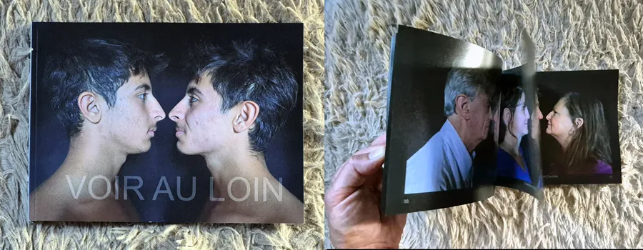 Le livre Voir au loin, ouvert sur des portraits face à face